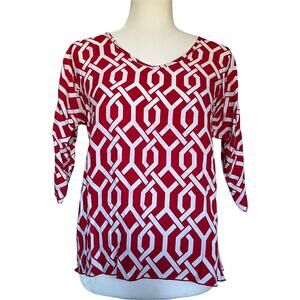 Escapada Pullover Womens Top Size XS Geometric Roll Tab Sleeve V-Neck Americana